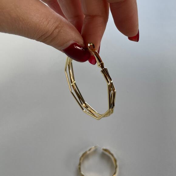 Ettika Earrings Womens Jewelry Gold Round Hoop Geo Revolve Layered Medium - Picture 3 of 5